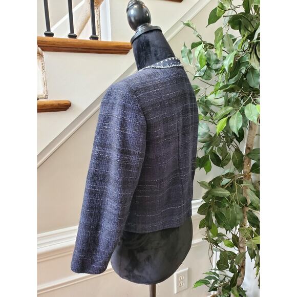 Ann Taylor Loft Women's Blue Cotton Long Sleeve Casual Crome Studded Blazer 4 - Picture 4 of 12